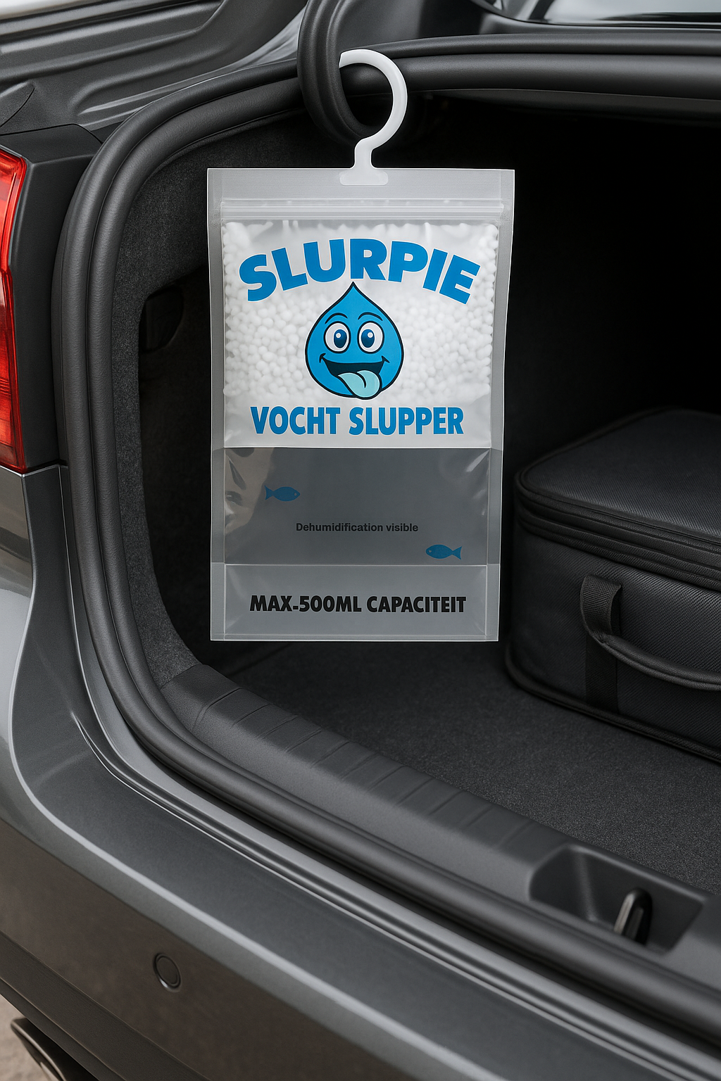 Slurpie in auto kofferbak